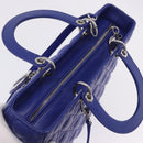 Christian Dior Canage Lady Dior Hand Bag Lamb Skin 2way Blue Silver Auth 200084M-7