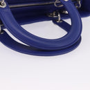 Christian Dior Canage Lady Dior Hand Bag Lamb Skin 2way Blue Silver Auth 200084M-8
