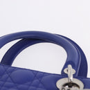 Christian Dior Canage Lady Dior Hand Bag Lamb Skin 2way Blue Silver Auth 200084M-14