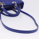 Christian Dior Canage Lady Dior Hand Bag Lamb Skin 2way Blue Silver Auth 200084M-9