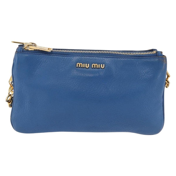 Miu Miu Shoulder Bag Leather Blue Gold Auth 200087A