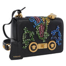 VERSACE Medusa Chain Shoulder Bag Leather Black Gold Auth 200090M-1