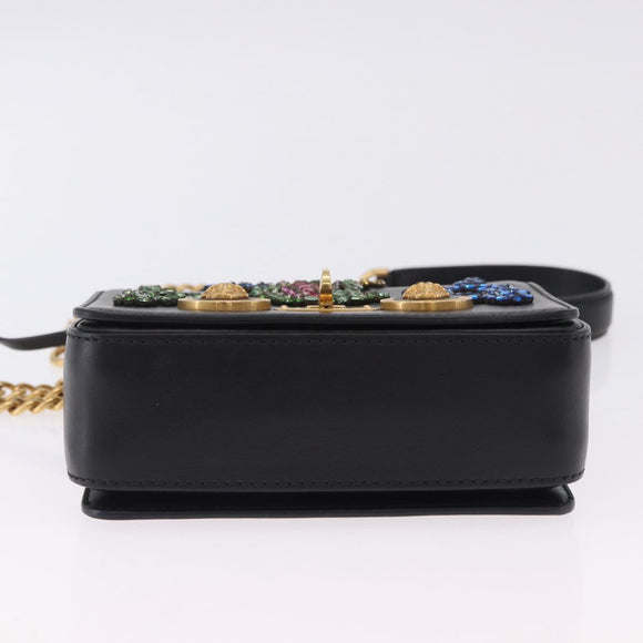 VERSACE Medusa Chain Shoulder Bag Leather Black Gold Auth 200090M