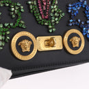 VERSACE Medusa Chain Shoulder Bag Leather Black Gold Auth 200090M-18