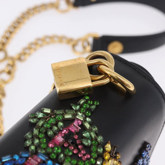 VERSACE Medusa Chain Shoulder Bag Leather Black Gold Auth 200090M