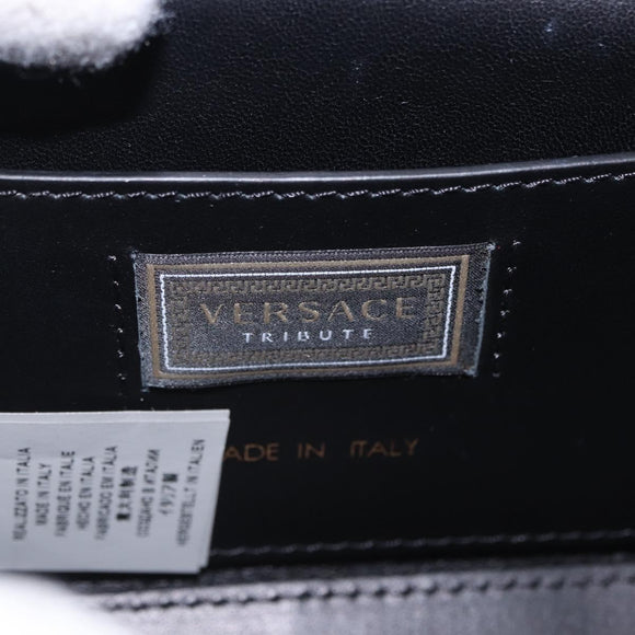 VERSACE Medusa Chain Shoulder Bag Leather Black Gold Auth 200090M