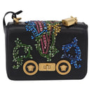 VERSACE Medusa Chain Shoulder Bag Leather Black Gold Auth 200090M-13