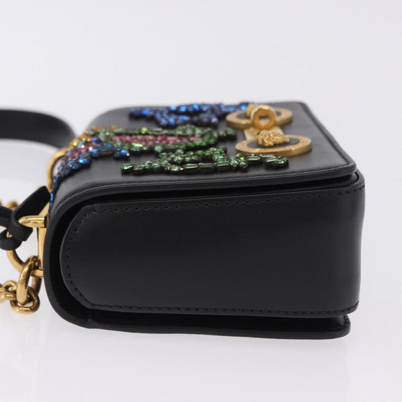 VERSACE Medusa Chain Shoulder Bag Leather Black Gold Auth 200090M
