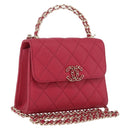 CHANEL Matelasse Top Handle Chain Caviar Skin 2way Red Gold CC Auth 200091SAM-1
