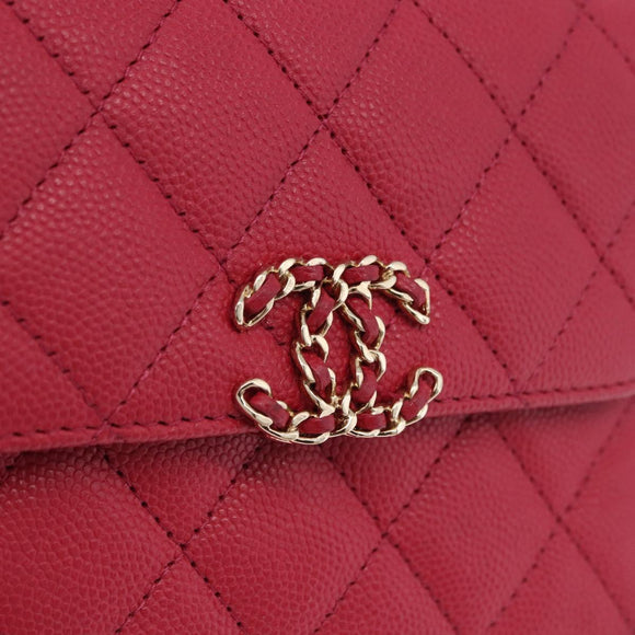 CHANEL Matelasse Top Handle Chain Caviar Skin 2way Red Gold CC Auth 200091SAM