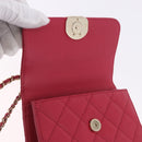 CHANEL Matelasse Top Handle Chain Caviar Skin 2way Red Gold CC Auth 200091SAM-21