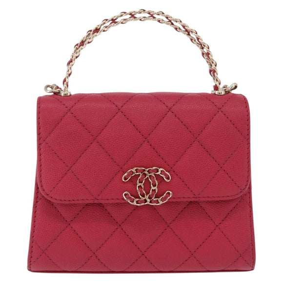CHANEL Matelasse Top Handle Chain Caviar Skin 2way Red Gold CC Auth 200091SAM