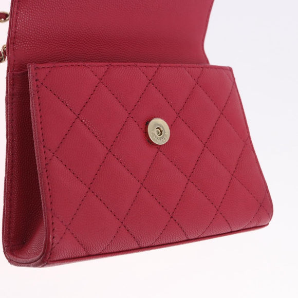 CHANEL Matelasse Top Handle Chain Caviar Skin 2way Red Gold CC Auth 200091SAM