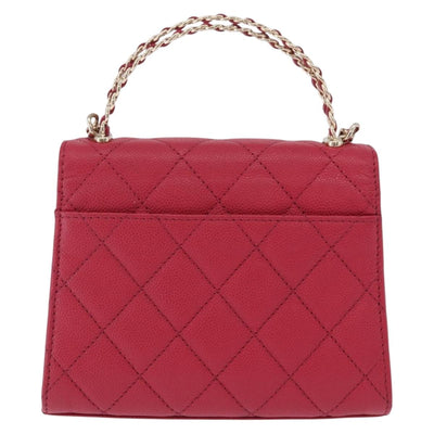 CHANEL Matelasse Top Handle Chain Caviar Skin 2way Red Gold CC Auth 200091SAM - 0