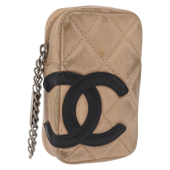 CHANEL Cambon Line Matelasse Cigarette Case Leather Beige CC Auth 200101