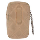 CHANEL Cambon Line Matelasse Cigarette Case Leather Beige CC Auth 200101-2