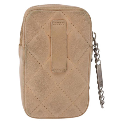 CHANEL Cambon Line Matelasse Cigarette Case Leather Beige CC Auth 200101 - 0
