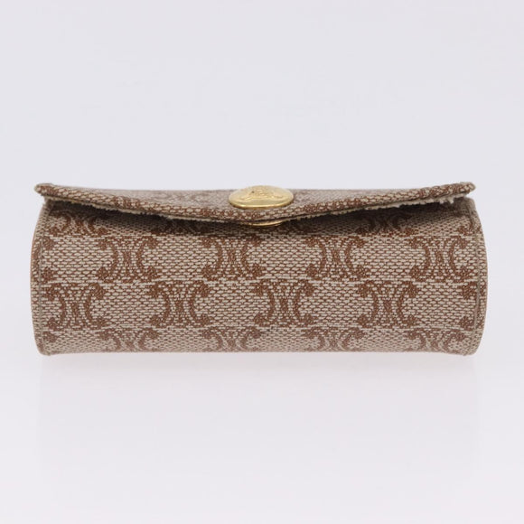 CELINE Macadam Canvas Lip Case Pouch PVC Beige Gold Auth 200107V