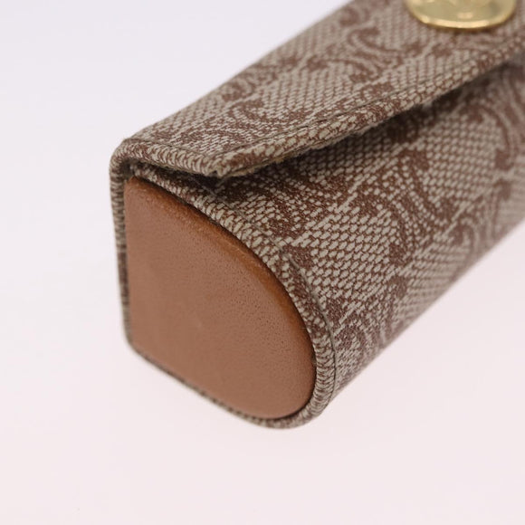 CELINE Macadam Canvas Lip Case Pouch PVC Beige Gold Auth 200107V