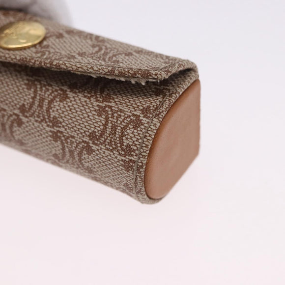 CELINE Macadam Canvas Lip Case Pouch PVC Beige Gold Auth 200107V