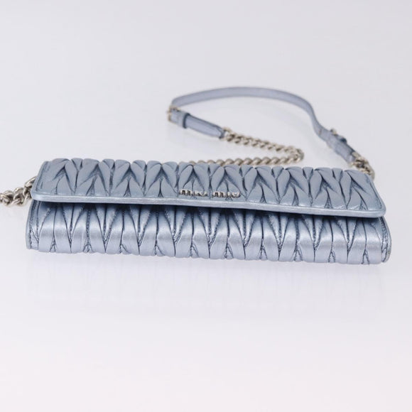 Miu Miu Matelasse Wallet Shoulder Bag Leather Light Blue Silver Auth 200112M