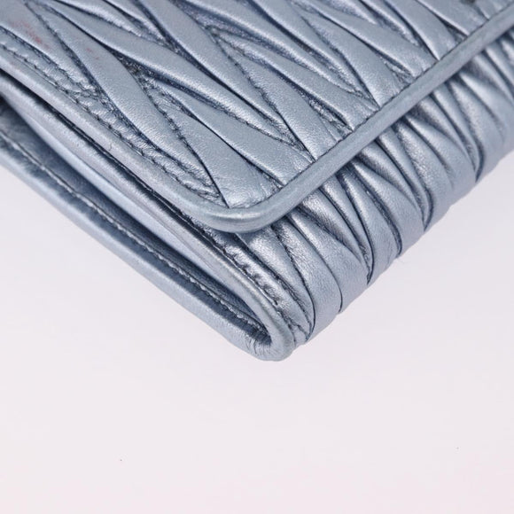Miu Miu Matelasse Wallet Shoulder Bag Leather Light Blue Silver Auth 200112M