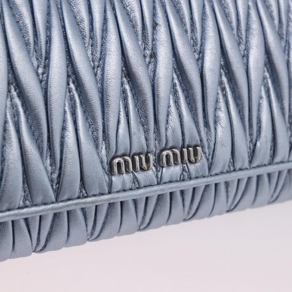 Miu Miu Matelasse Wallet Shoulder Bag Leather Light Blue Silver Auth 200112M