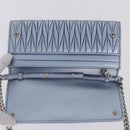 Miu Miu Matelasse Wallet Shoulder Bag Leather Light Blue Silver Auth 200112M-9