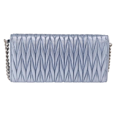 Miu Miu Matelasse Wallet Shoulder Bag Leather Light Blue Silver Auth 200112M - 0