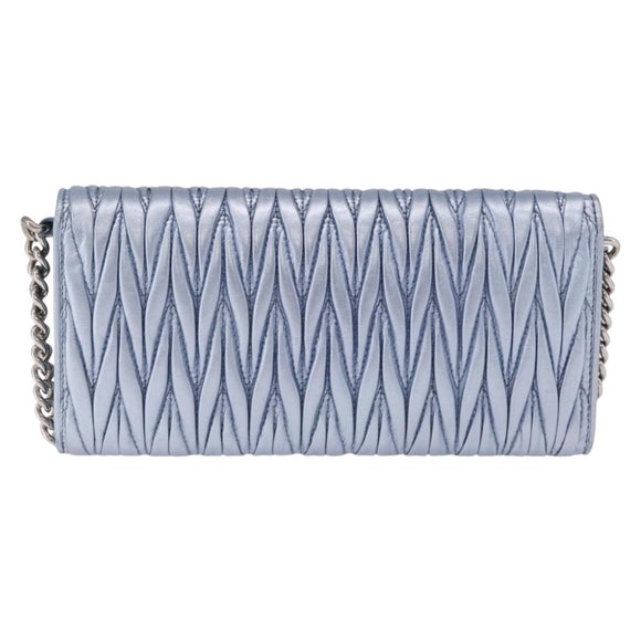 Miu Miu Matelasse Wallet Shoulder Bag Leather Light Blue Silver Auth 200112M