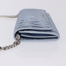 Miu Miu Matelasse Wallet Shoulder Bag Leather Light Blue Silver Auth 200112M-4