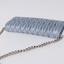 Miu Miu Matelasse Wallet Shoulder Bag Leather Light Blue Silver Auth 200112M-7