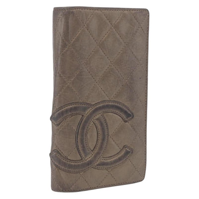 CHANEL Matelasse Cambon Line Long Wallet Leather Gold CC Auth 200114