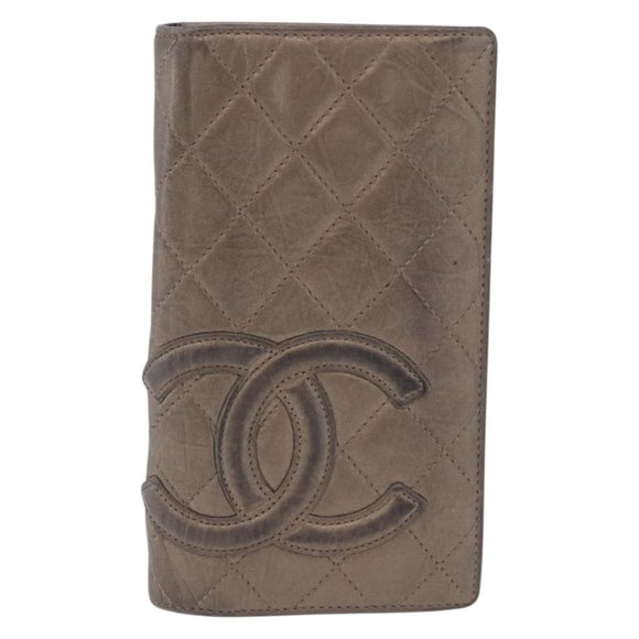 CHANEL Matelasse Cambon Line Long Wallet Leather Gold CC Auth 200114