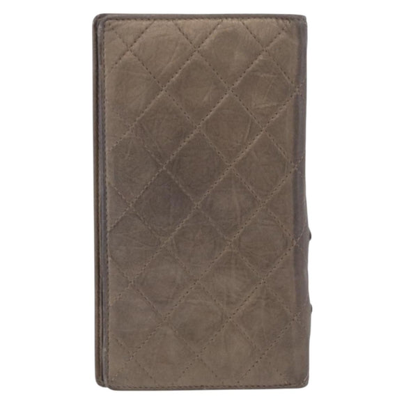 CHANEL Matelasse Cambon Line Long Wallet Leather Gold CC Auth 200114
