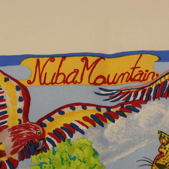 HERMES Carre 90 Scarf Silk ""Nuba Mountain"" Ivory Auth 200116M