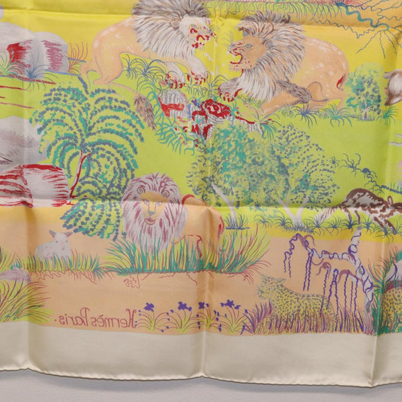 HERMES Carre 90 Scarf Silk ""Nuba Mountain"" Ivory Auth 200116M