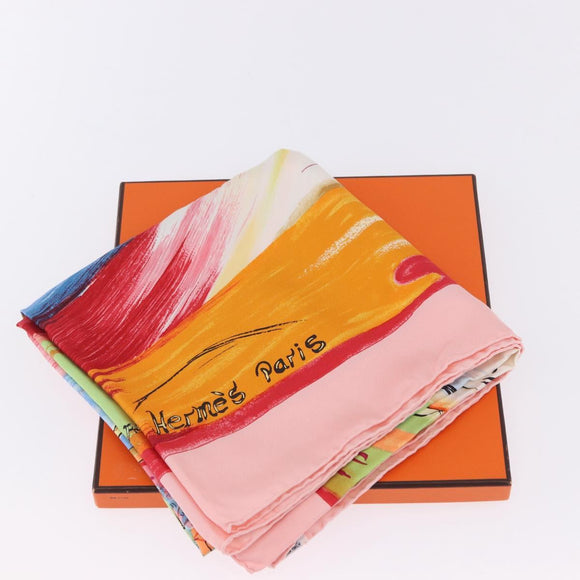 HERMES Carre 90 Scarf Silk ""Smiles in Third millenary"" Pink Auth 200117M