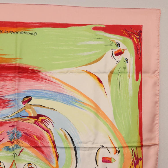 HERMES Carre 90 Scarf Silk ""Smiles in Third millenary"" Pink Auth 200117M