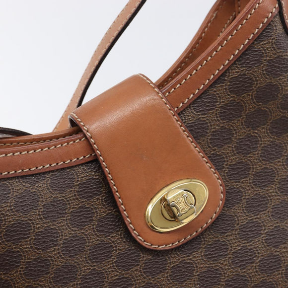 CELINE Macadam Shoulder Bag PVC Leather Brown Gold Tone Auth 200132
