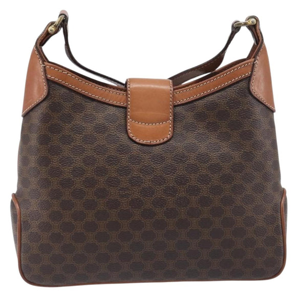CELINE Macadam Shoulder Bag PVC Leather Brown Gold Tone Auth 200132