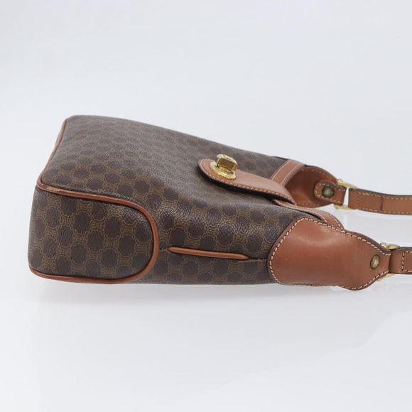 CELINE Macadam Shoulder Bag PVC Leather Brown Gold Tone Auth 200132