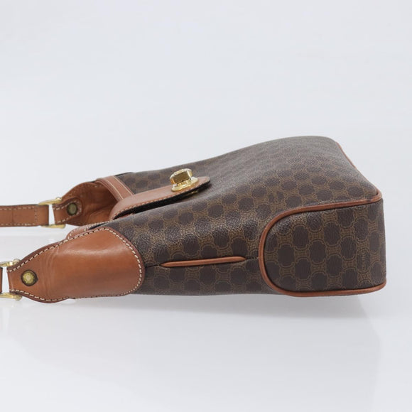 CELINE Macadam Shoulder Bag PVC Leather Brown Gold Tone Auth 200132