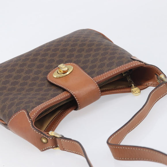 CELINE Macadam Shoulder Bag PVC Leather Brown Gold Tone Auth 200132