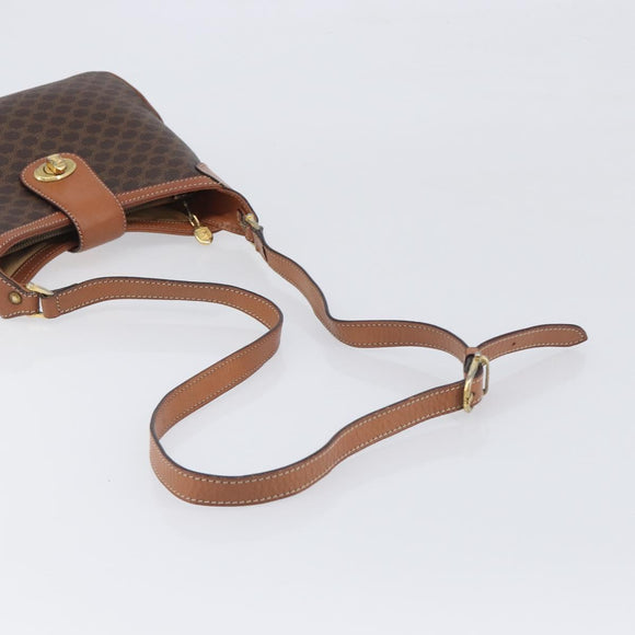 CELINE Macadam Shoulder Bag PVC Leather Brown Gold Tone Auth 200132