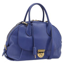 Salvatore Ferragamo Hand Bag Leather 2way Blue Gold Tone Auth 200138A-1
