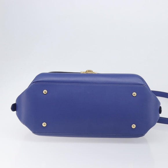 Salvatore Ferragamo Hand Bag Leather 2way Blue Gold Tone Auth 200138A