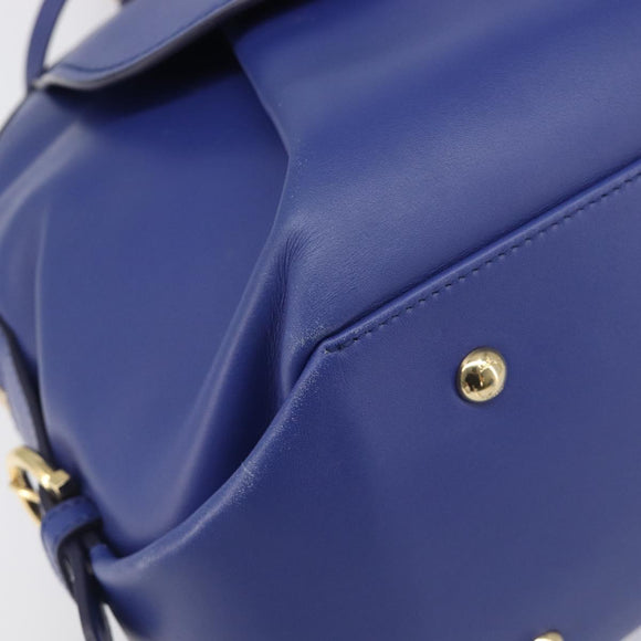 Salvatore Ferragamo Hand Bag Leather 2way Blue Gold Tone Auth 200138A