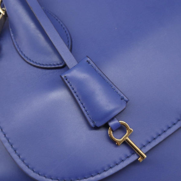 Salvatore Ferragamo Hand Bag Leather 2way Blue Gold Tone Auth 200138A