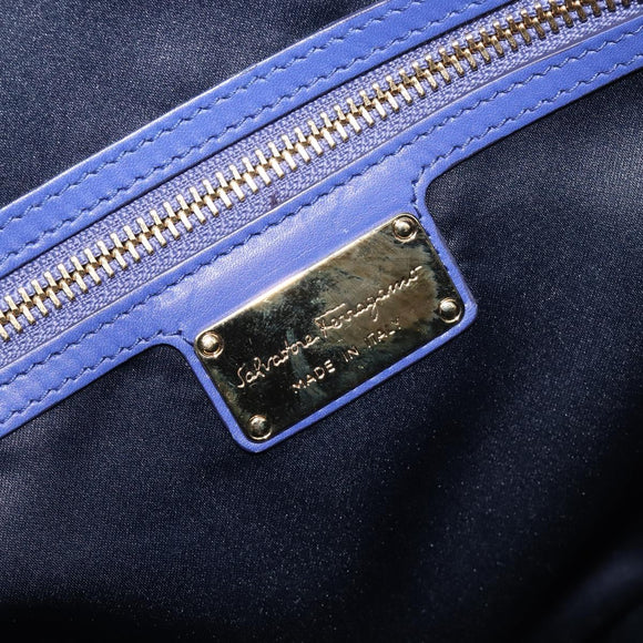 Salvatore Ferragamo Hand Bag Leather 2way Blue Gold Tone Auth 200138A